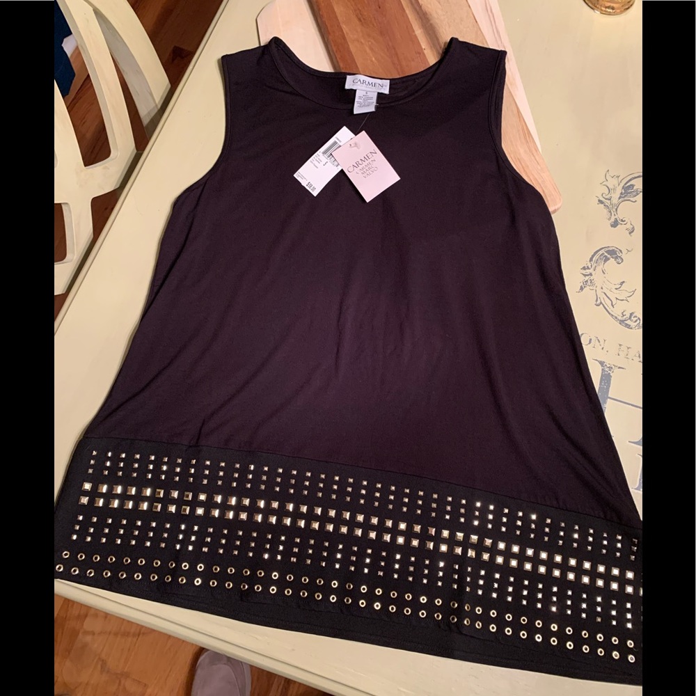 Black jeweled asymmetrical top